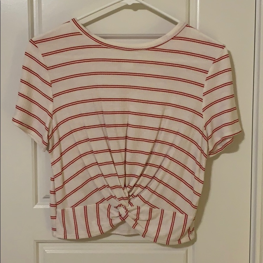 White and Red Striped Crop Top